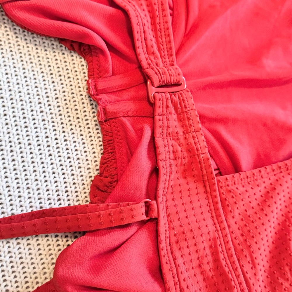 RHODE Ruched Tummy Embossed Dot Ruffle Red One Piece Swimsuit - Picture 9 of 13